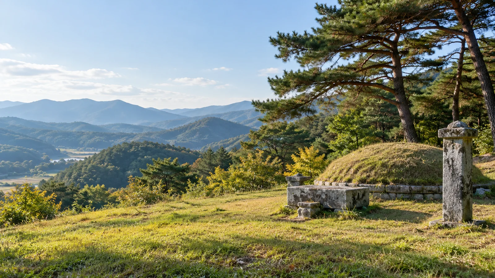 선산과 묘역. AI 콘셉트 이미지이며 실제 고객·방문·세무사 본인을 나타내지 않습니다.